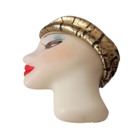 Lady Head Brooch Harlequin Cloche Wrap Hat Art Deco Flapper Acrylic Vintage 90s. - Picture 6 of 12